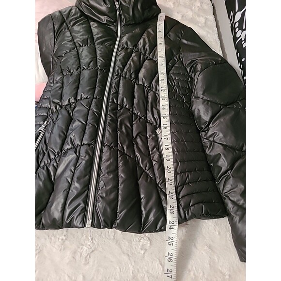 Guess Jacket Womens Medium Black Puffer Quilted Stand Collar Full Zip Pockets - Picture 8 of 11
